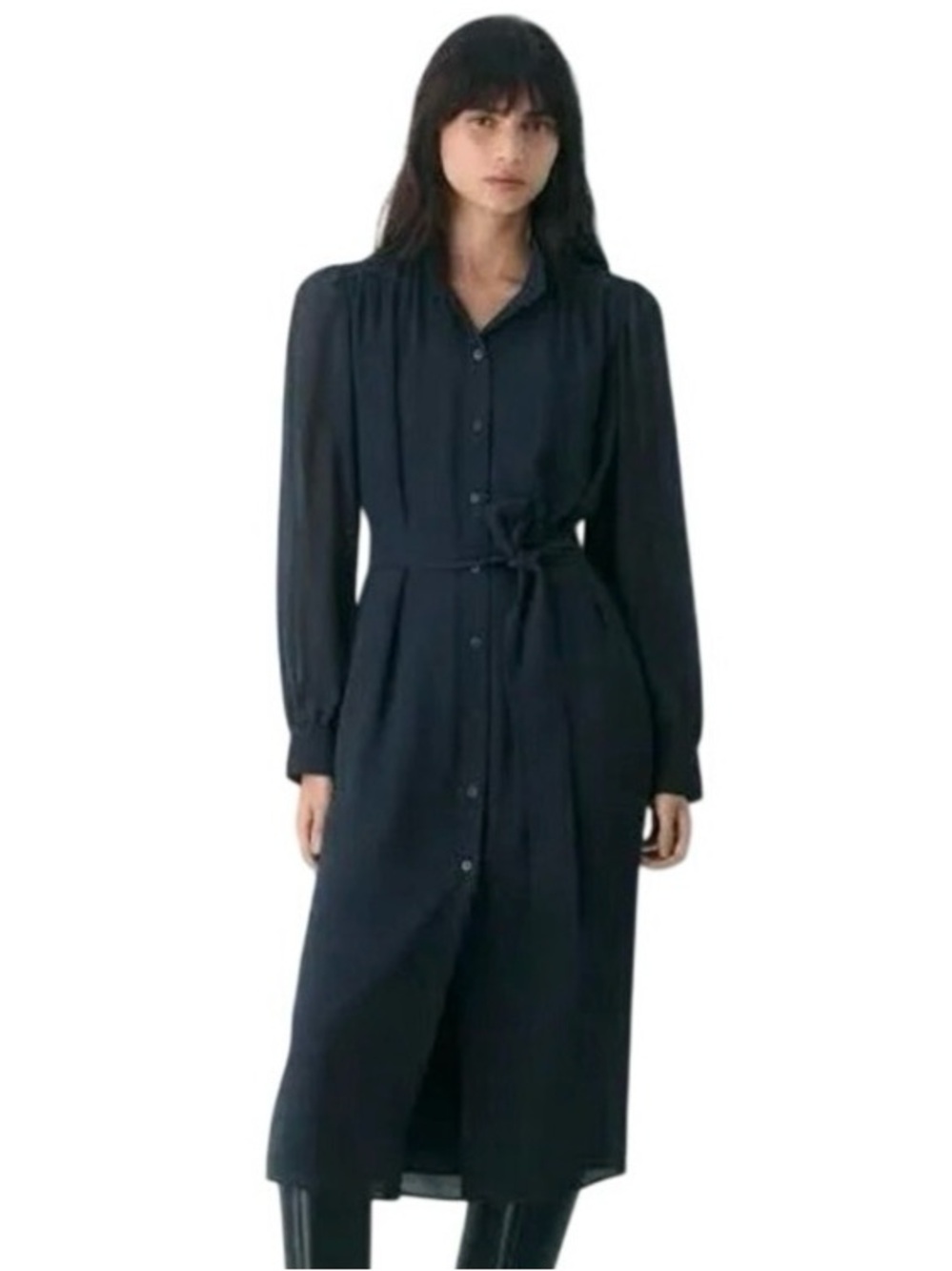 Aritzia Wilfred Broadway Dress - Long Sleeve Shirt Dress with Tie Waist